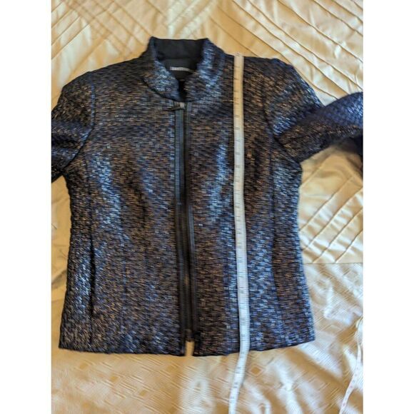 Lafayette 148 new York zip up wool/ poly blend jacket blue metallic finish euc 4 - Picture 7 of 9